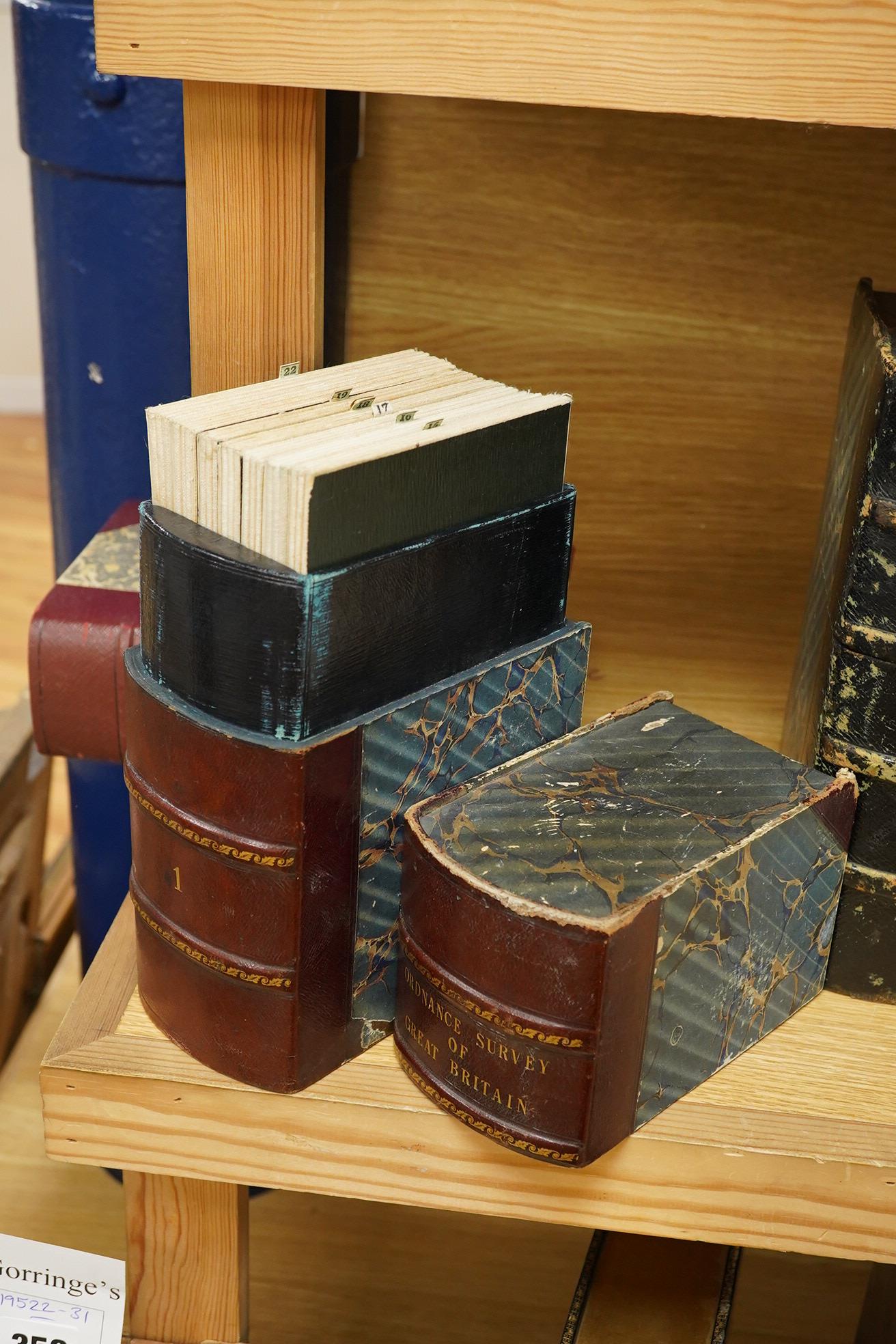 Volume One, Ordnance Survey maps, c.1864, comprising of a set of seven engraved maps mounted on linen covering parts of Somerset, Devon, Dorset, and Hampshire; sheet no.s; 15, 16, 17, 18, 19, 21 and 22, engraved by Benja